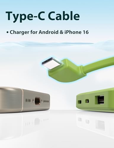 Ultra Slim 6000 m Ah Power Bank with Built-In USB C Cords – Card-Sized Portable Charger for Effortless On-the-Go Charging, Triple Output for i Phone, Samsung, Google Devices – Stylish and Compact Battery Pack for Enhanced Efficiency and Versatility