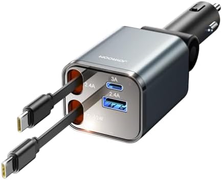 JOYROOM Ultra-Compact 84 W Retractable Car Charger – Fast USB-C Charging for i Phone 12-16 | Travel Essential Car Adapter for Quick Device Power-Up | Sleek Design, Tangle-Free Cable, Perfect Gift for Men & Women