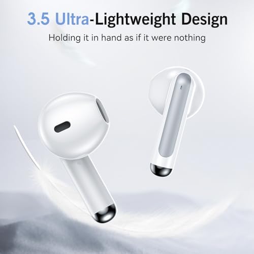 Revolutionary Wireless Earbuds with Advanced Bluetooth 5.3 – 50 Hours of Uninterrupted Playtime, Enhanced ENC Noise Cancelling Microphones for Superior Call Clarity, LED Battery Indicator, Sport-Optimized Design for Phones, Tablets, and Laptops – Elegant White Finish for Comfort & Performance Excellence