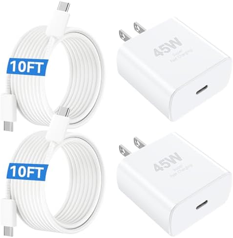 Rapid Charge 45 W USB C Wall Charger for Phone 16 Series & Samsung Galaxy S24 Ultra – Includes 6.6 FT Extra Long Type C Cable for Enhanced Flexibility and Performance – Advanced Safety Features for Optimal Device Protection – Perfect for Home, Office & Travel Use