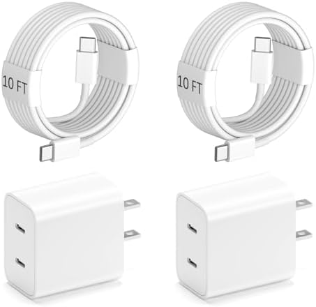 36 W Ga N Dual Port USB C Fast Charger with Two 6 FT Cables for i Phone 15 & i Pad Pro – Rapid Power Delivery for Dual Device Charging – Compact, Travel-Friendly Design – Maximize Your Charging Efficiency Anytime, Anywhere