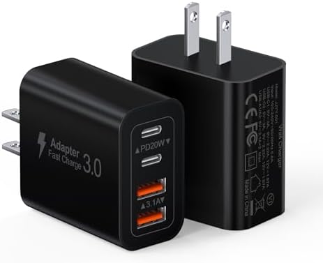 40 W USB C 4-Port Wall Charger 2-Pack – Ultra-Fast Charging Adapter for i Phone 16, i Pad Pro, Nintendo Switch & More – High-Speed PD & QC Technology for Multiple Devices – Compact & Stylish Red Design – Perfect for Travel and Daily Use