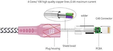 LAX MFi Certified Lightning Cable for i Phone & i Pad – 6 ft Durable Braided USB Cord with Fast Charging Capability for Enhanced Performance and Compatibility Across All Devices