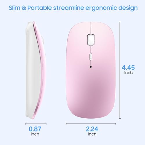 Sleek Rechargeable Bluetooth Mouse – Ultra-Quiet Wireless Mice for Laptops, Mac Books, i Pads, and Android PCs – Ergonomic Design for Comfort and Versatility – Compatible with Windows and Linux – Perfect for Work and Study