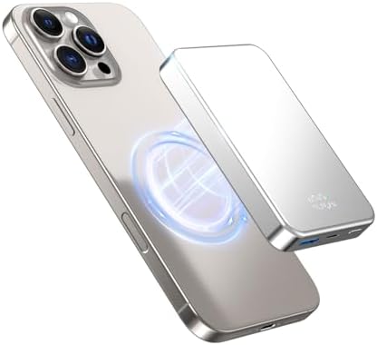 26800 m Ah Magnetic Power Bank – Premium Aluminum Alloy Portable Charger with 20 W USB-C Fast Charging for i Phone 12-16 Series, Sleek Silvery Gray, Effortless Wireless Charging for On-the-Go Power Solutions