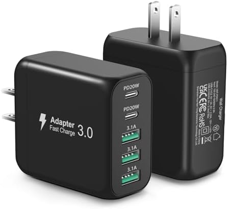 Revolutionize Your Charging Setup with the 50 W Dual-Pack USB-C Wall Charger – 5-Port Fast Charging Hub with Smart Technology for Optimal Device Performance – Compact Power Adapter for Home and Office Use