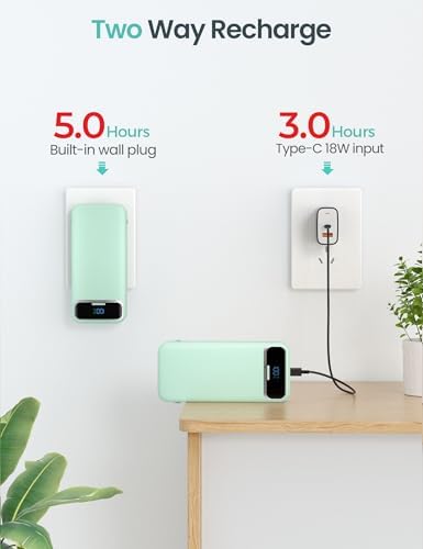 12000 m Ah Ultra-Light Portable Power Bank with Built-In Cables & AC Wall Plug – PD20 W USB-C Fast Charging for i Phone, Samsung & Android – LED Display for Battery Monitoring – Ultimate Travel Companion for Quick Device Recharging