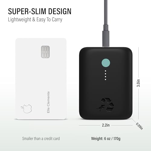 Champ Lite Ultra-Compact 5200 m Ah Fast Charge Power Bank – 15 W Dual USB-C & A Ports, Essential Travel Battery Pack for i Phone, Galaxy, Pixel, Mac Book, i Pad, Kindle, Air Pods & More – Lightweight Portable Charger with Charging Cable for On-the-Go Energy Solutions
