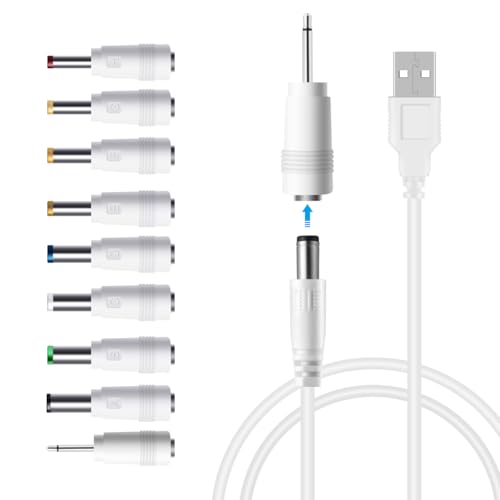 LANMU USB to DC Power Cable, DC 5V Power Cord 5.5 2.1mm Jack Charging Cable with 14 Interchangeable Plugs Addapters for 5V Devices – Enhanced Compatibility and Speed