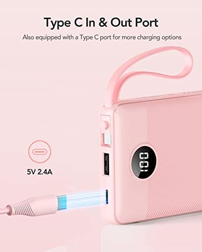 VRURC 10000 m Ah Portable Power Bank with Integrated Cables and LED Battery Indicator – Slim, Lightweight Travel Charger with Dual Input and Five Outputs for Effortless Device Charging – Ideal for Smartphones and Tech Gadgets – Stylish Blue Design (1 Pack) – Ultimate Convenience and Compatibility