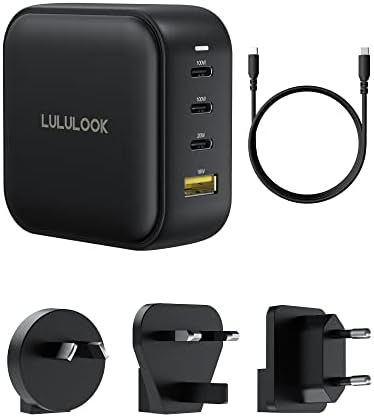 LULULOOK 100 W USB-C Ga N Fast Charger – 4-Port Multi-Device Wall Adapter for Swift Power Delivery, Compatible with Mac Book Pro/Air, i Phone 16, Pixelbook, Samsung Galaxy S24, and More – Global UK/EU/AU Plug Included for Ultimate Travel Convenience