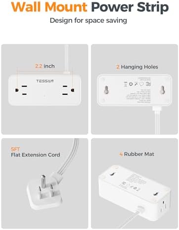TESSAN 5 FT Flat Plug Extension Cord with 4 AC Outlets, 1 USB-C & 2 USB-A Ports – 900 Joules Surge Protector Power Strip for Home Office & Dorm Room – Maximize Charging Efficiency & Space Savings with Versatile Power Accessory