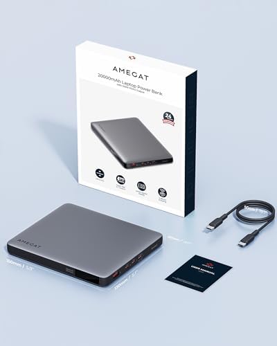 Ultra-Fast 100 W Laptop Power Bank – 20000 m Ah Slim Portable Charger with 4 USB-C Ports & LED Display for All Devices – Efficient Multi-Device Charging for Laptops, Smartphones, Mac Books, and More – Ideal for Travel and Daily Use
