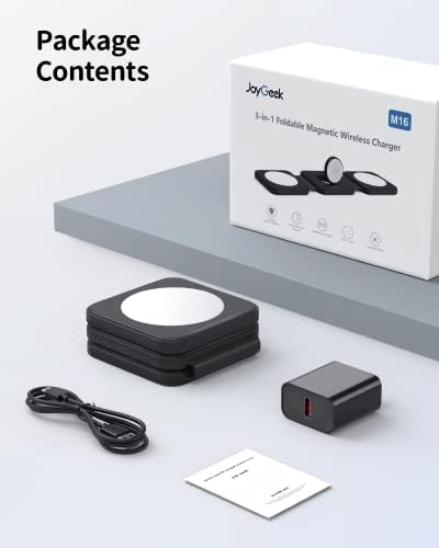 Magnetic Wireless Charging Station for i Phone 15/14/13/12 Pro Max & Apple Devices – Joy Geek 3-in-1 Fast Charger Pad for i Phone, Apple Watch Ultra 9-2, and Air Pods – Compact Design with Enhanced Compatibility and Secure Magnetic Alignment