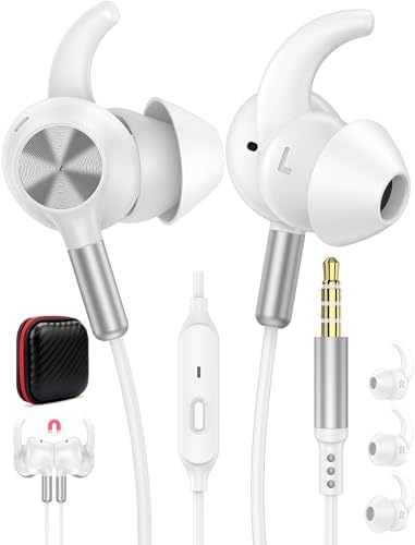 Elevate Your Audio Experience with Premium 3.5 mm Wired Noise-Canceling Earbuds – Ergonomic In-Ear Headphones Featuring Anti-Loose Wingtip Design for Optimal Comfort and Stability – Perfect for Students, Gamers, and Professionals – Compatible with Steam Deck, Chromebook, Moto G Stylus, Samsung A15/A14/A42 – Lightweight, Sweat-Resistant Construction with Superior Sound Quality for Calls and Music