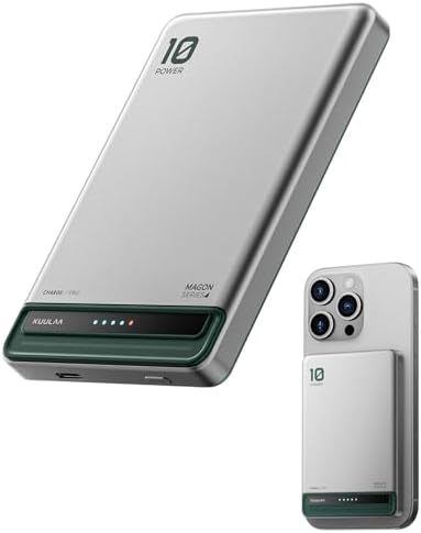 Revolutionize Your Charging Routine with the Kuulaa Mag Safe 10000 m Ah Ultra-Slim Portable Battery Pack – Titanium Finish Wireless Power Bank for i Phone 12/13/14/15/16 with PD 20 W Fast Charging and Magnetic Alignment for Seamless Connectivity