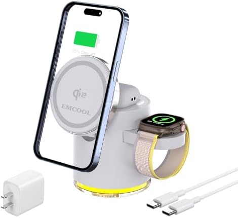 Revolutionize Your Charging Routine with the 4 in 1 Qi2 Certified Magnetic Wireless Charger – 15 W Fast Charging Station for i Phone 12-16, Apple Watch & Air Pods, Compact & Foldable Design with 30 W Adapter Included (Sleek White Finish) – Ultimate Apple Device Compatibility and Space-Saving Solution