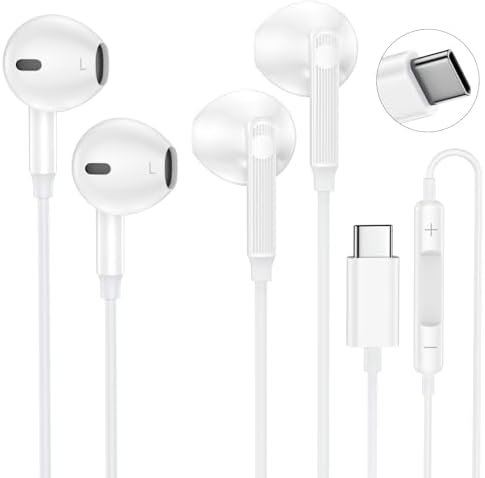 Premium USB C Earbuds for i Phone 16 & Samsung Galaxy A Series – 2 Pack High-Fidelity Wired Headphones with Built-in Mic & Remote Control – Exceptional Sound Clarity, Ergonomic Comfort for All-Day Use – Ideal for Music, Calls, and Podcasts on the Go