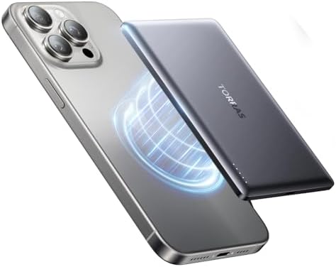Ultra-Slim TORRAS 10,000 m Ah Power Bank with Built-in USB-C Cable – Lightweight Portable Charger for i Phone 16/15 & Samsung S24 Ultra, 22.5 W Fast Charging, Durable Design for Travel and Outdoor Use – Glacier Grey, Enhanced Safety & Dual Device Charging
