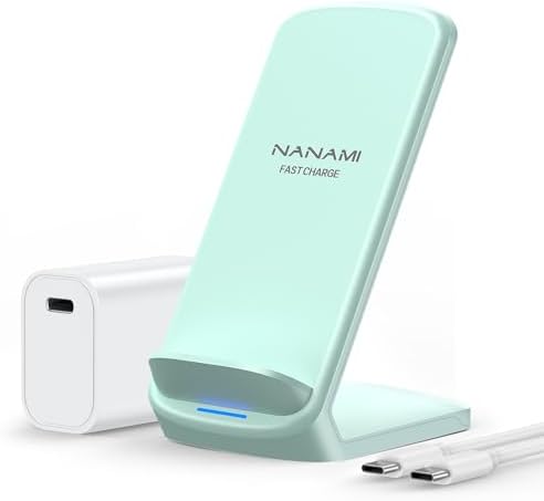 NANAMI Premium Fast Wireless Charging Stand – 20 W USB-C Adapter Included, Compatible with i Phone 16/15/14/13/12 Pro/Pro Max & Samsung Galaxy S25/S24/S23/S22 – Sleek, Compact Design with Safety Features for Efficient, Hands-Free Charging Experience
