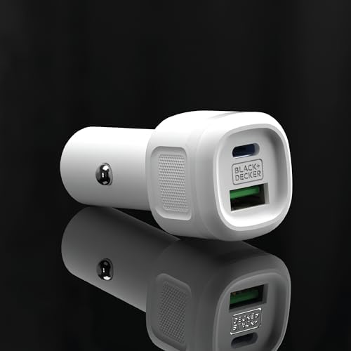 BLACK+DECKER 38 W Dual USB-C Car Charger – Compact Fast Charging Adapter with LED Indicator for i Phone 16/15/14/13/12, Pixel 3/2 XL, i Pad Pro – Advanced Power Delivery & Qualcomm Quick Charge Technology for Optimal Performance on the Go