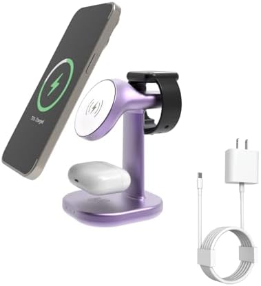 Premium 3-in-1 Magnetic Wireless Charging Station for i Phone, Apple Watch & Air Pods – Fast 15 W Charging with Ultra-Strong N52 Magnets for Secure Hold, Adjustable Stand & Smart Cooling Technology – Sleek Gray Design for Home & Office Use