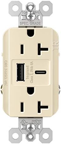 Legrand Pass & Seymour TR15 USBAC6 15 Amp Tamper-Resistant Duplex Outlet with Ultra-Fast 6.0 A USB A/C Charging Ports – Ideal Commercial and Residential Solution for Rapid Device Power-Up in Elegant Brown Finish