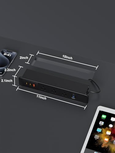 Recessed USB C Power Strip with 65 W Fast Charging – Sleek Desk-Mounted Outlet Kit Featuring 3 AC Outlets and 6 ft Flat Plug Cable for Organized Home, Office & Kitchen Spaces – Ultimate Surge Protector and Space-Saving Charging Solution