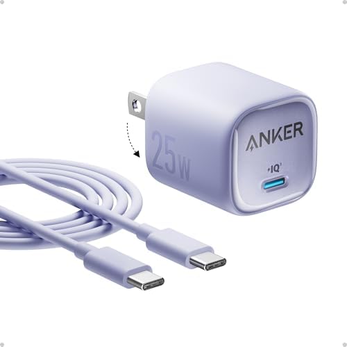 Anker 25 W Compact USB-C Fast Charger with PPS Technology – Travel-Ready Foldable Design for Galaxy S24, i Phone, i Pad & More – Includes Premium Universal Charging Cable for Maximum Device Compatibility and On-the-Go Convenience