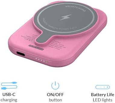 Stylish Hot Pink Leopard VELVET CAVIAR Magnetic Power Bank – Mag Safe Compatible Slim Charger for i Phone 12, 13, 14, 15 – Fast 5000 m Ah Portable Battery Pack with USB-C for Effortless Charging on the Go