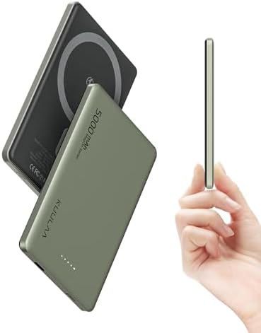 Ultra-Slim Kuulaa Mag Safe Battery Pack – 5,000 m Ah Power Bank for i Phone 15/14/13/12 Series – Magnetic Wireless Charger with PD 20 W Two-Way USB-C Fast Charging – Lightweight Grey Portable Power Solution for On-the-Go Charging