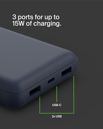 Belkin 20000 m Ah USB-C Power Bank – Dual USB-A Ports, Fast 15 W Charging for i Phone 16/15 Plus, Samsung Galaxy S25, Pixel, i Pad, Nintendo Switch 2 – Travel-Friendly Design in Pearl Blue for Enhanced Device Compatibility and On-the-Go Power