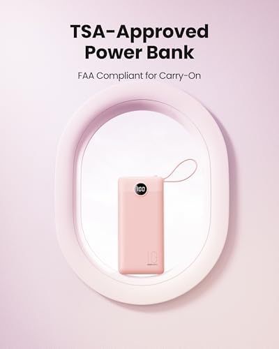 Sleek 10,000 m Ah Ultra-Slim Portable Power Bank – Essential Travel Charger with Integrated Cables, 5 Outputs & 2 Inputs, LED Battery Monitor – Universal Compatibility for i Phone & Android Devices – Chic Pink Design for Effortless On-the-Go Charging