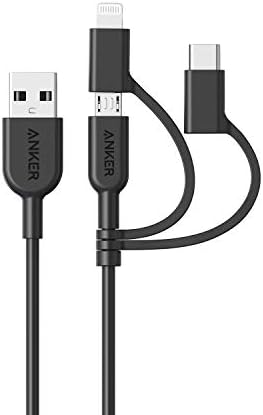 Anker Powerline II 3-in-1 Charging Cable – Lightning, Type-C & Micro USB Compatibility for Fast Charging Across i Phone, Android & More – Durable 3 ft Length, Tangle-Free Design for Home & Travel Use – Universal Device Support with Reinforced Construction
