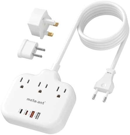 Ultimate Universal Travel Plug Adapter with PD30 W Fast Charging Hub – 3 Multi-Port Connectivity for International Travel, Featuring Dual USB-C & USB-A Outputs, 3 ft Extension Cord for Effortless Power in EU, US, UK, France & Spain – Perfect Solution for Global Adventurers Seeking Reliable Charging Options