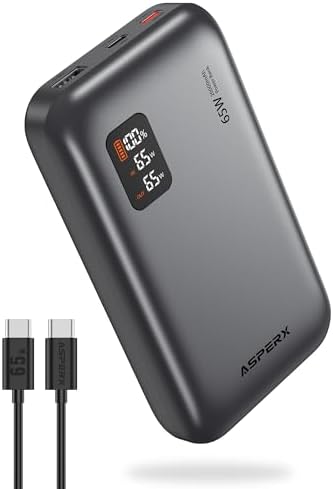 Asper X 20,000 m Ah Power Bank – 65 W USB-C Portable Charger for Fast Device Charging, Compatible with i Phone 16/15/14/13, Mac Book Pro/Air, Dell XPS, Galaxy S24, Steam Deck & More – Ultimate Travel Power Solution for Modern Electronics