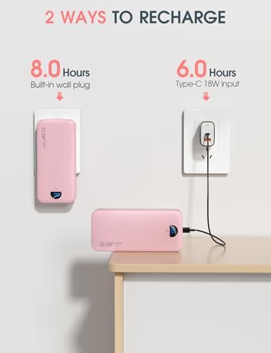 Ultra-Fast Portable Phone Charger with 12000 m Ah Capacity – All-in-One Power Bank with Integrated Cables, Wall Plug, and LED Display for i Phone, i Pad, Samsung – Essential Travel Companion for Uninterrupted Connectivity