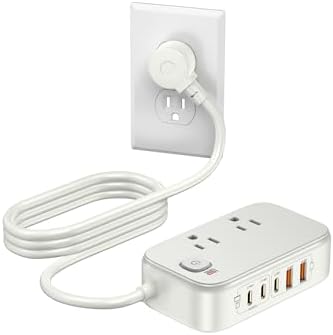 Effortless Power: 65 W USB Charging Station with Surge Protection – 5 FT Flat Extension Cord for Travel, Home, Office & School – Multi-Device Charging Hub for Fast, Safe Energy Delivery – Lightweight & Compact Design for Ultimate Portability