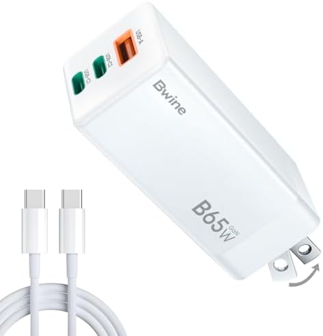 Bwine 65 W Ga N Wall Charger with 3 USB-C Ports & 4 ft Cable – Ultra-Fast Charging for i Phone 16, Galaxy S24, i Pad & More – Compact, Multi-Device Power Solution for Home & Travel – Superior Efficiency & Universal Compatibility