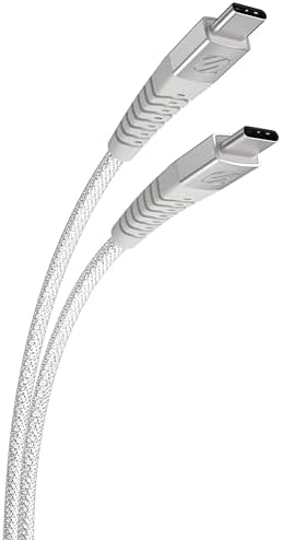 Scosche Strikeline 6 ft Premium USB-C Right-Angle Braided Charging Cable – Fast Charge & Sync for Enhanced Device Compatibility – Sleek White/Silver Design for Gamers & Professionals
