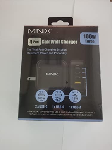 MINIX NEO P3 100 W Ga N Turbo Wall Charger – High-Speed 4-Port Charging Hub with 3 USB-C Ports (Max 100 W/20 W) & 1 USB-A Port (Max 18 W) – Ultimate Compatibility for Mac Book Pro, i Phone 14, i Pad Pro, Galaxy S9 & More – Compact Design for Travel & Daily Use – Fast Charge Multiple Devices Safely & Efficiently