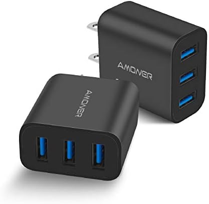 Amoner 2-Pack 15 W 3-Port USB Wall Charger for Fast Charging – High-Efficiency Power Block Compatible with i Phone 14/13/12/11/X/XR/X/8/7/6, Galaxy & Android Devices – Perfect Travel Companion with Built-in Safety Features