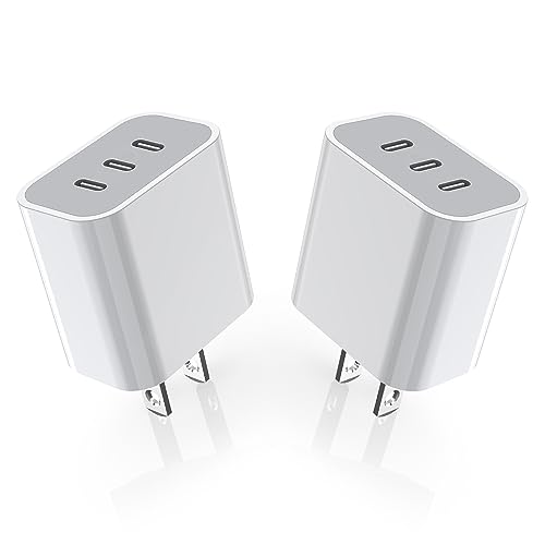 i Phone 16 Charger Block, 35 W 3-Port USB-C Fast Charging Adapter [2 Pack] – Multi-Device Power Delivery Wall Cube for i Phone 11-16, i Pad, Galaxy, and Pixel – Ultra-Compact Design for Travel and Everyday Use, Enhanced Safety Features