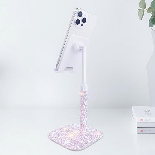 Cavdycidy Bling Cell Phone Stand for Desk,Glitter Rhinestone Angle Adjustable Phone Holder,Crystal Desktop Holder Compatible with iPhone 16 Pro Max 15 Plus 14 13 12 11 and Samsung,All Phones(Pink) – Enhanced Compatibility and Speed