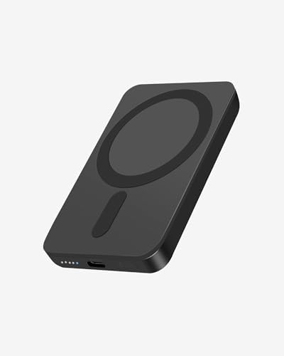 Miady Ultra-Lightweight Mag Safe-Compatible Mini Power Bank – 5000 m Ah Slim Rechargeable Charger with Strong Magnetic Attachment for i Phone 12/13/14/15/16 – Fast USB-C Recharging & Reliable Wireless Charging with Battery Level Indicators for On-the-Go Convenience