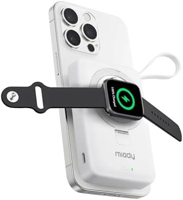 Miady 10,000 m Ah Magnetic Power Bank with Integrated Apple Watch Charger – Fast 35 W Wired & 15 W Wireless Charging for i Phone 16/15/14/13/12 & Android Devices – Compact Design with Built-In USB-C Cable & Safety Features for Effortless On-the-Go Power Solutions