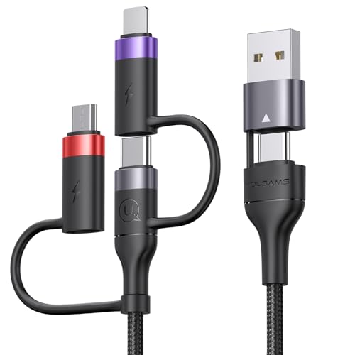 60 W PD USB C Multi-Functional Fast Charging Cable – 5-in-1 Nylon Braided Cord for Universal Compatibility with Laptops, Tablets, and Smartphones (4 FT, Grey) – Rapid Power Delivery with 3 A Fast Sync Technology