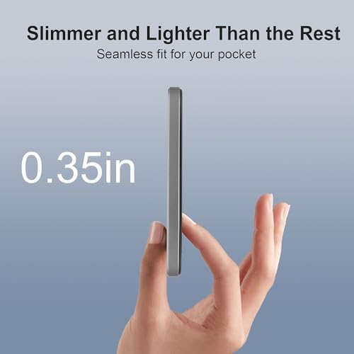 Ultra-Slim Magnetic 5000 m Ah Portable Charger – 15 W Fast Wireless Charging Power Bank for i Phone 15/14/13/12 Pro/Pro Max/Plus & USB-C Compatibility – LED Battery Monitor for Effortless On-the-Go Power