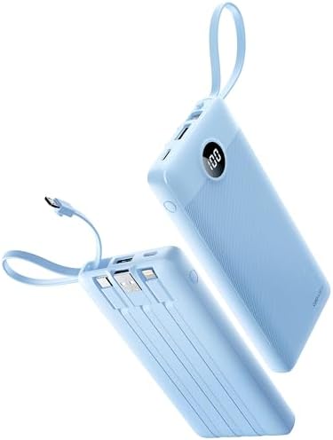 Sleek 10,000 m Ah Ultra-Slim Portable Power Bank – Essential Travel Charger with Integrated Cables, 5 Outputs & 2 Inputs, LED Battery Monitor – Universal Compatibility for i Phone & Android Devices – Chic Pink Design for Effortless On-the-Go Charging