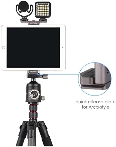 NICEYRIG Premium Aluminum Tablet Tripod Mount for i Pad Pro 12.9″, 11″, Air 10.9″, 10.5″, Mini 8.3″, and 7.9″ – Ultimate Vlogging Stand with Quick-Release Plate and Arca-Swiss Compatibility for Mobile Creators and Streamers